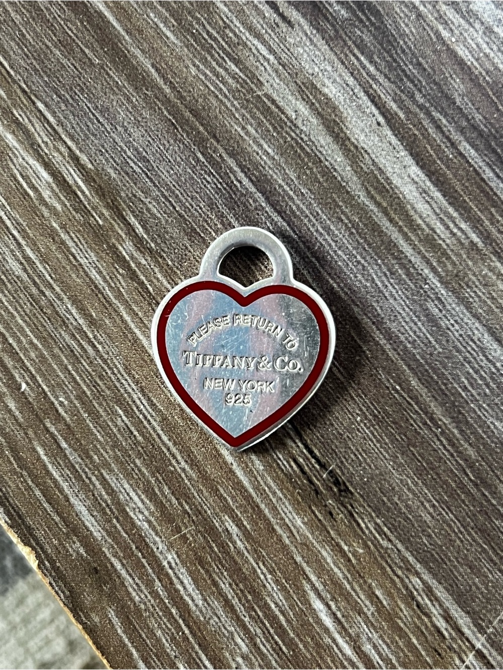 Tiffany & Co. Silver Heart Pendant with Red Enamel Border